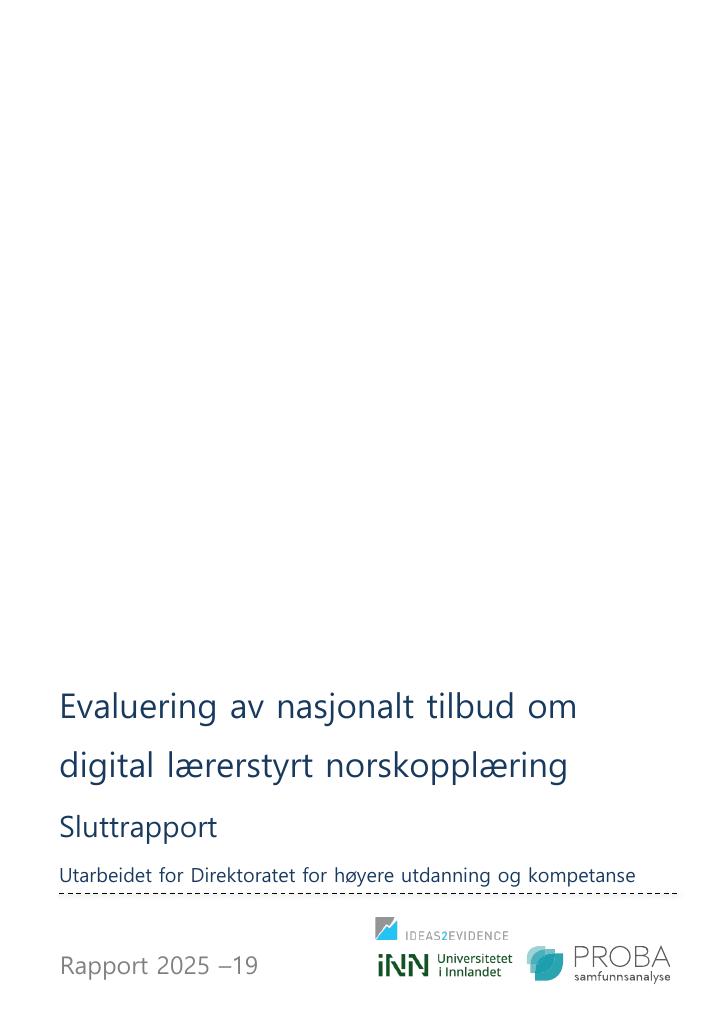 Forsiden av dokumentet Evaluering av nasjonalt tilbud om digital lærerstyrt norskopplæring