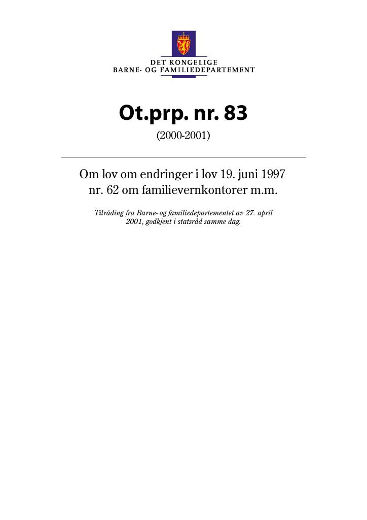 Forsiden av dokumentet Ot.prp. nr. 83 (2000-2001)