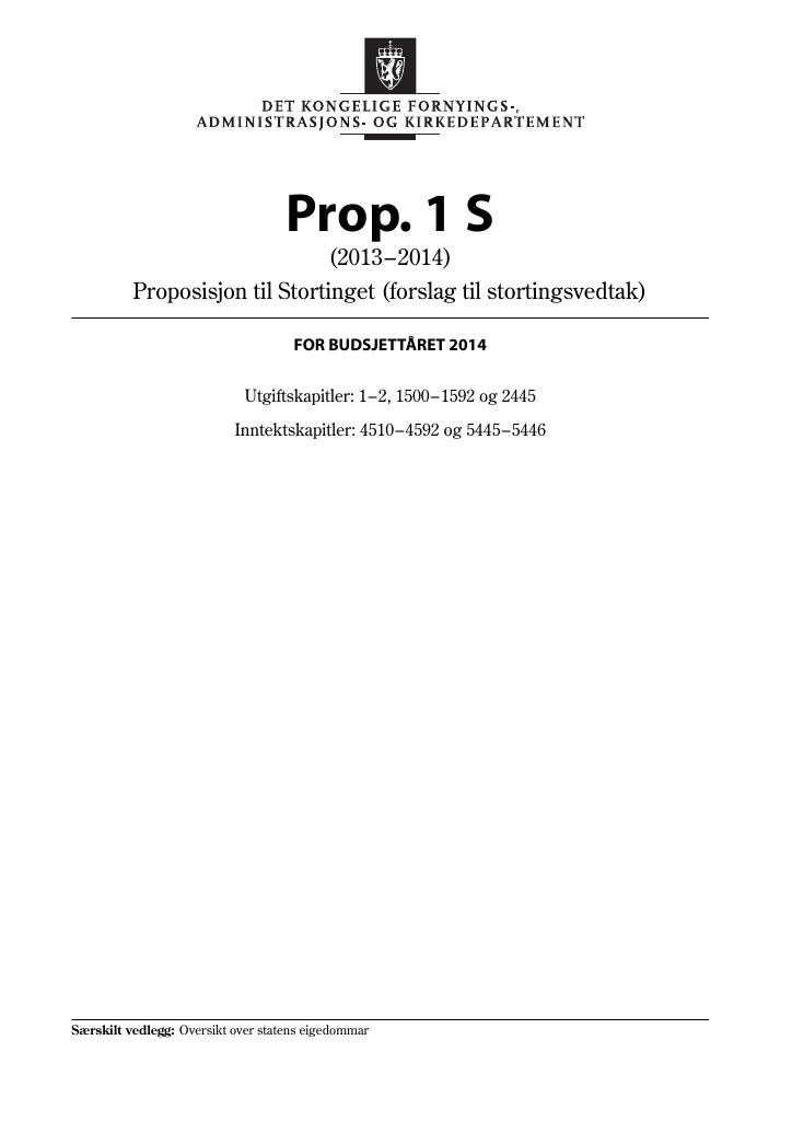 Forsiden av dokumentet Prop. 1 S FAD (2013-2014)