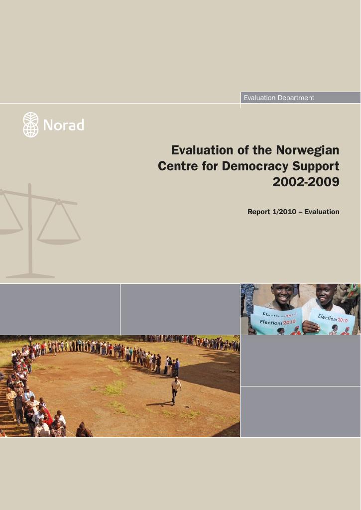 Forsiden av dokumentet Evaluation of the Norwegian Centre for Democracy Support 2002-2009
