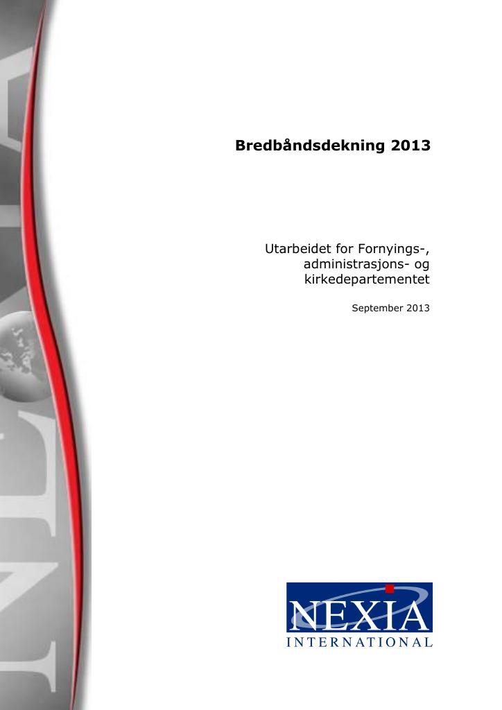 Forsiden av dokumentet Bredbåndsdekning 2013