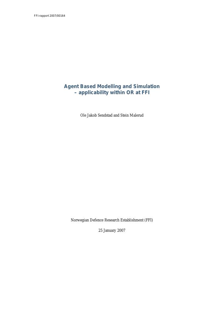 Forsiden av dokumentet Agent Based Modelling and Simulation - applicability within OR at FFI