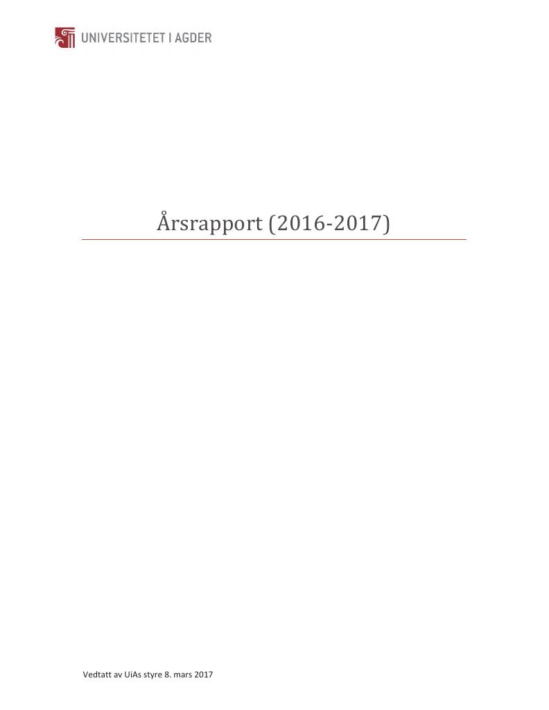 Forsiden av dokumentet Årsrapport Universitetet i Agder 2016