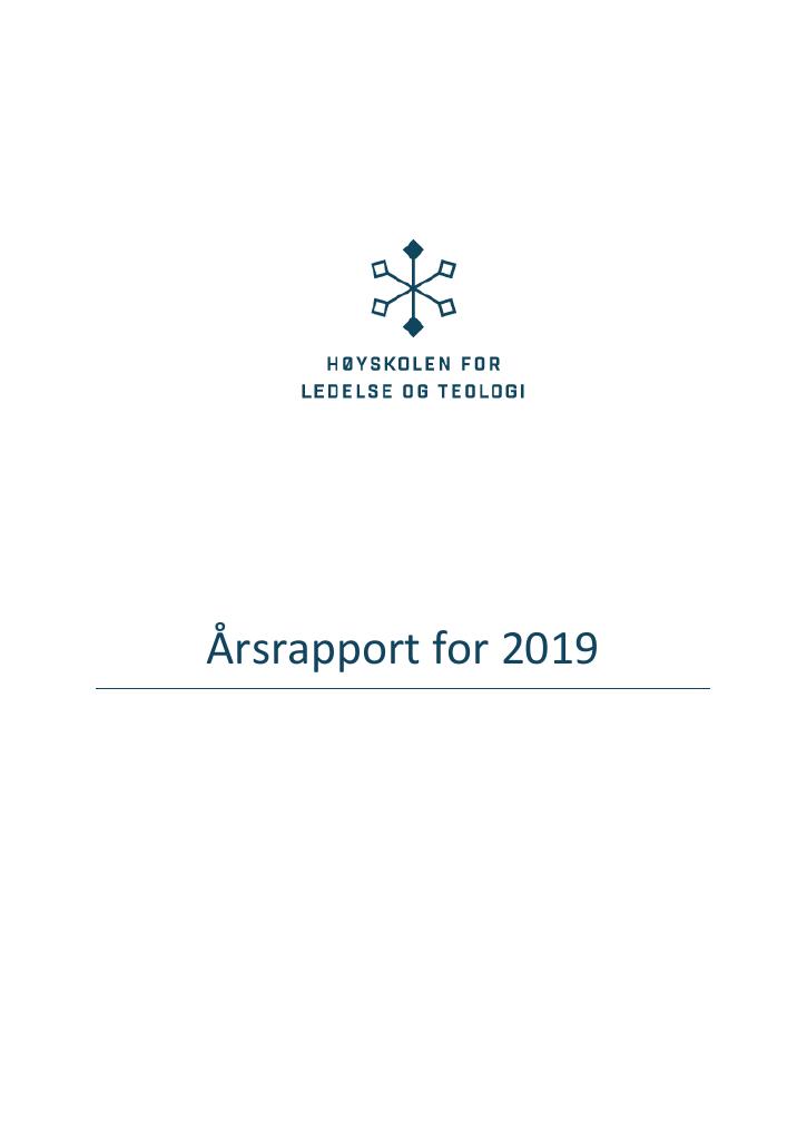Forsiden av dokumentet Årsrapport Høyskolen for ledelse og teologi 2019