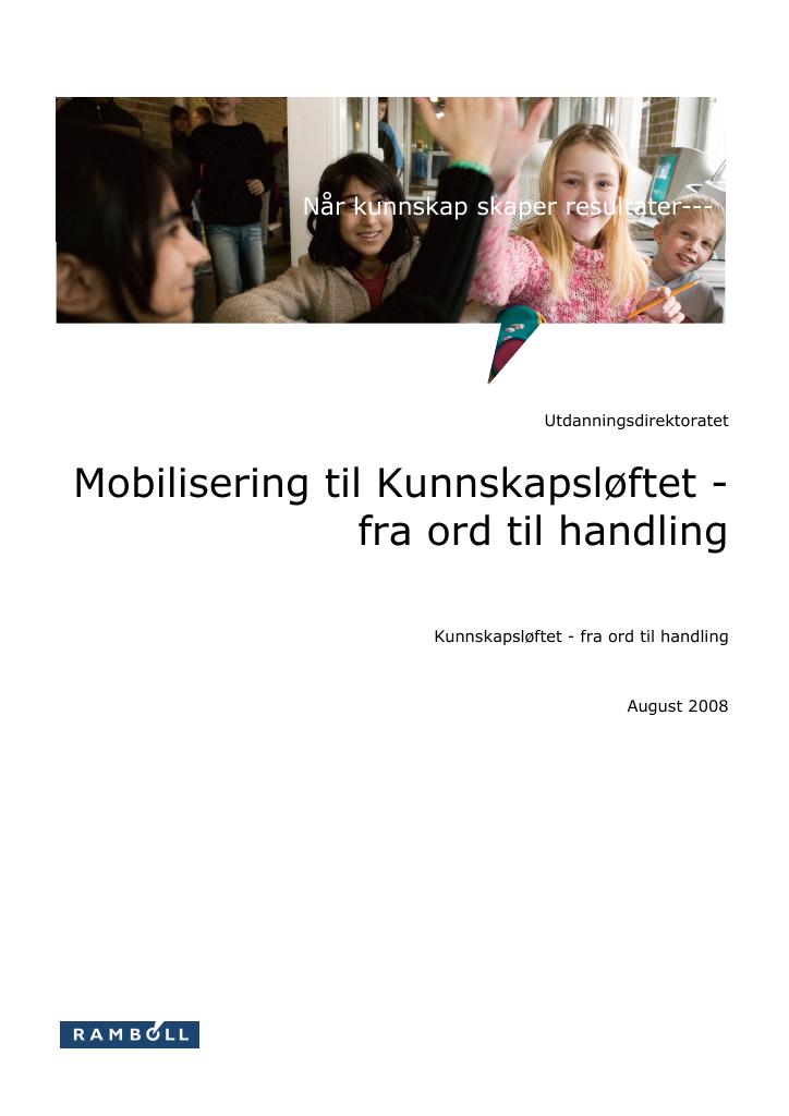 Forsiden av dokumentet Evalueringsrapport ”Mobilisering til Kunnskapsløftet – fra ord til handling”