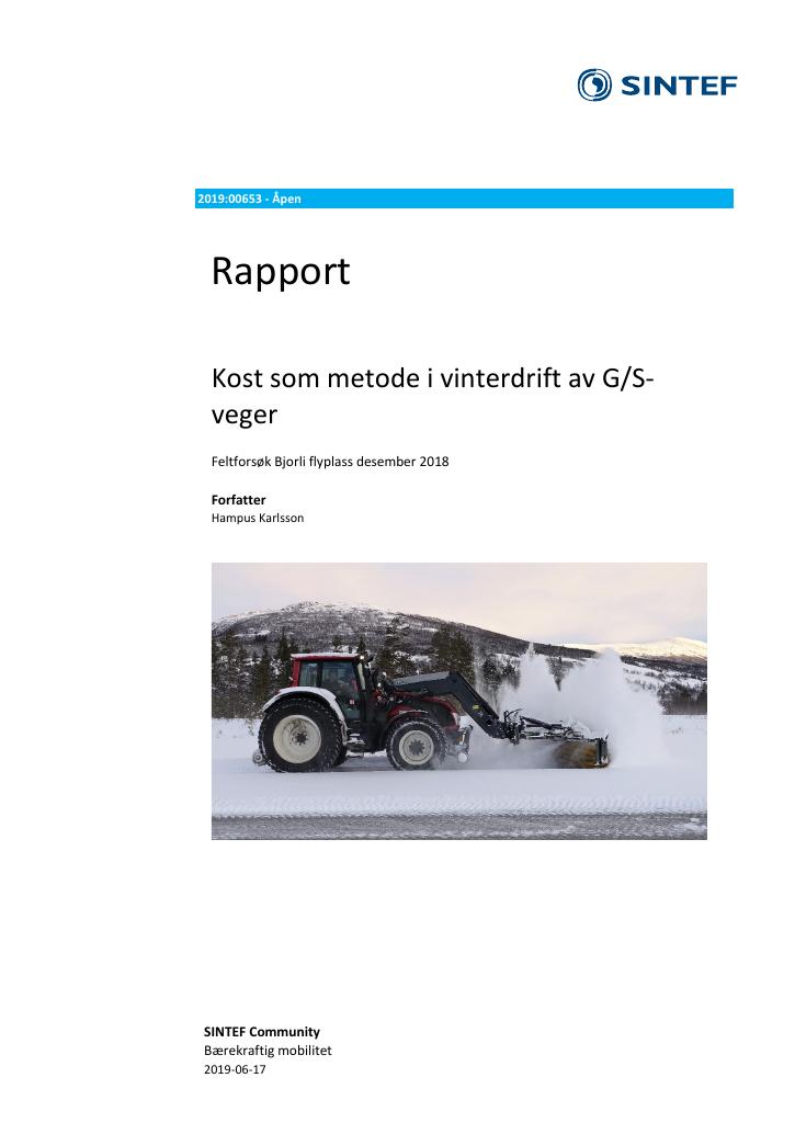 Forsiden av dokumentet Kost som metode i vinterdrift av G/S-veger