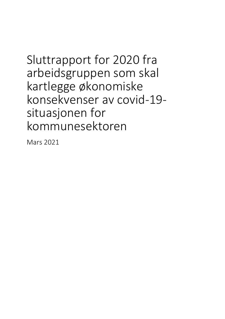 Forsiden av dokumentet Sluttrapport for 2020 om økonomiske konsekvenser av covid-19-situasjonen for kommunesektoren