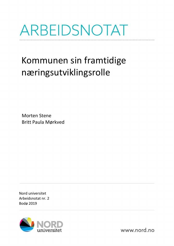 Forsiden av dokumentet Kommunen sin framtidige næringsutviklingsrolle