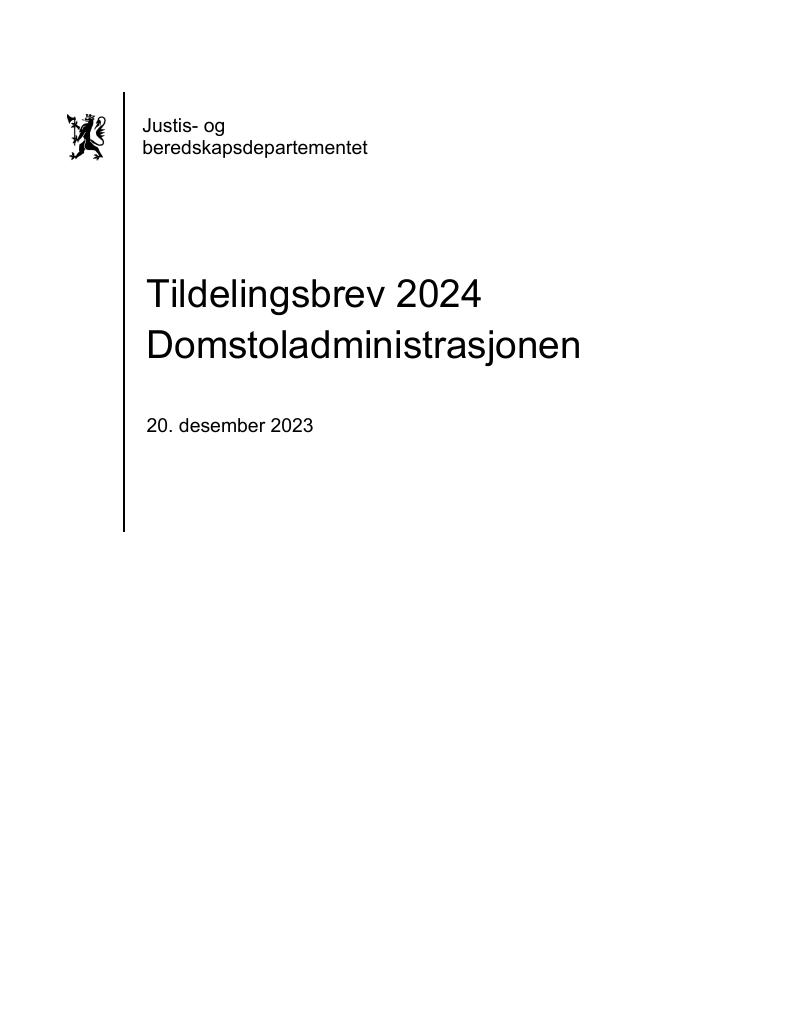 Forsiden av dokumentet Tildelingsbrev Domstoladministrasjonen 2024