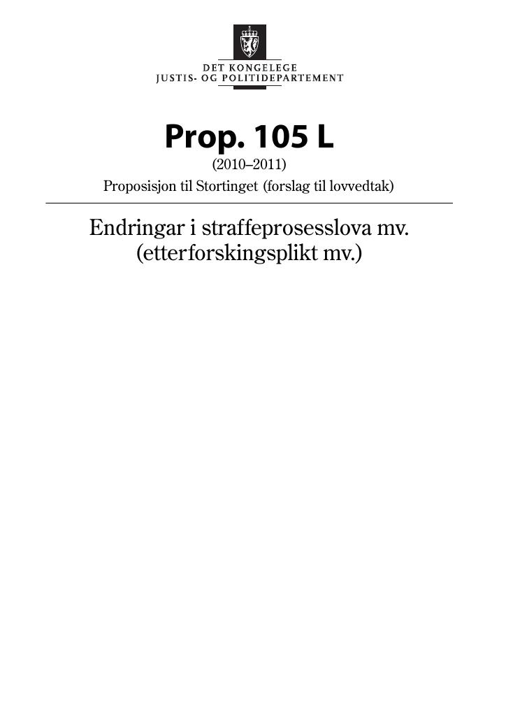 Forsiden av dokumentet Prop. 105 L (2010–2011)