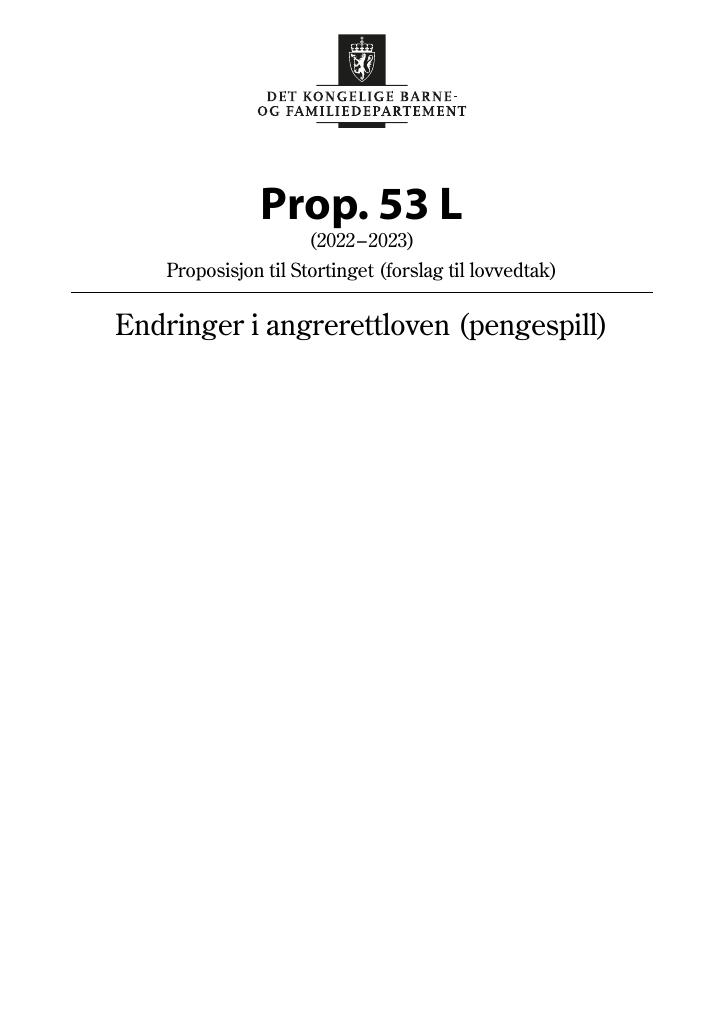 Forsiden av dokumentet Prop. 53 L (2022–2023)