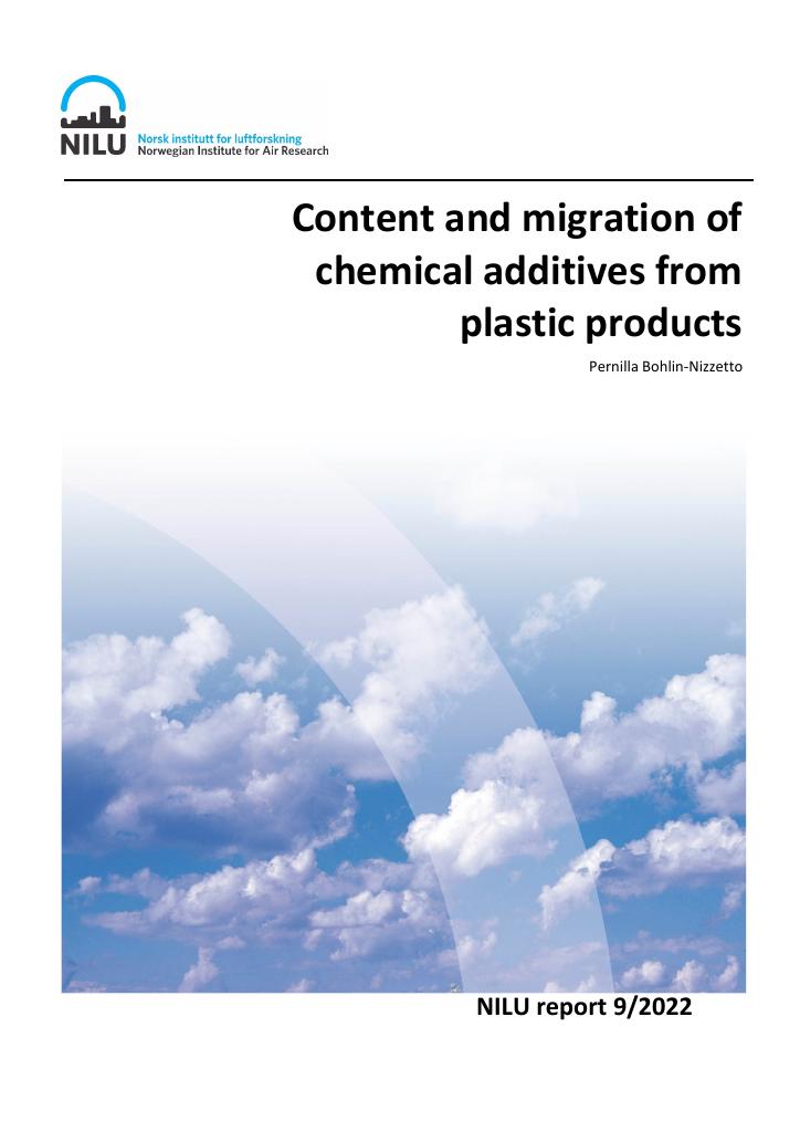 Forsiden av dokumentet Content and migration of chemical additives from plastic products
