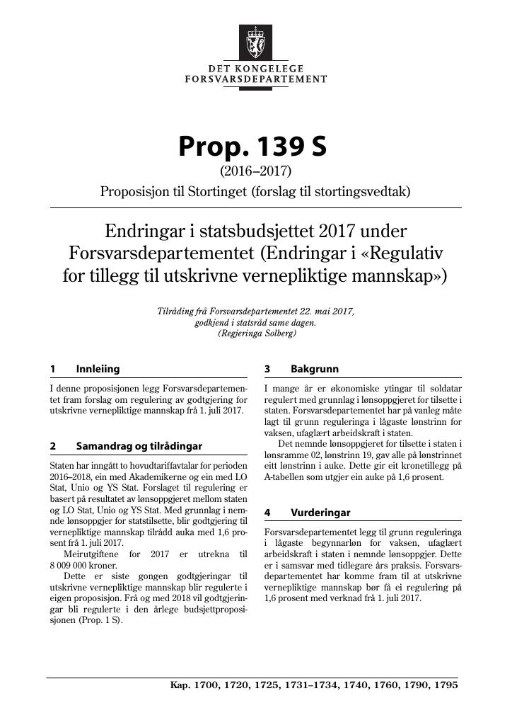 Prop. 139 S (20162017) Kudos