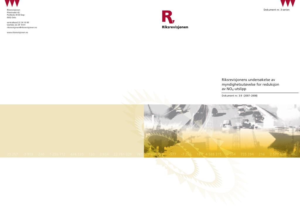 Forsiden av dokumentet Riksrevisjonens undersøkelse av myndighetsutøvelse for reduksjon av NOx-utslipp
