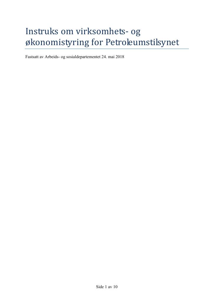 Forsiden av dokumentet Instruks Petroleumstilsynet 2018