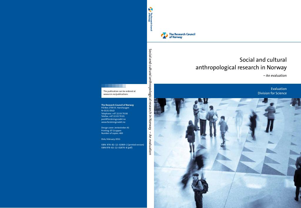 Forsiden av dokumentet Social and cultural anthropological research in Norway