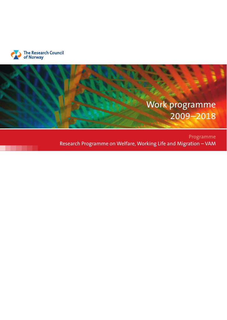 Forsiden av dokumentet Work programme - VAM 2009-2018