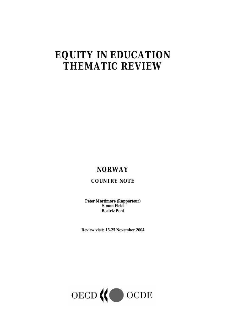 Forsiden av dokumentet Equity in Education - Thematic Review Norway