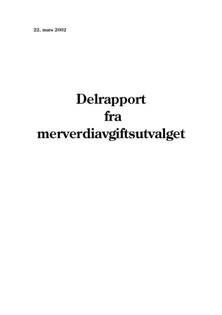 Forsiden av dokumentet Delrapport fra merverdiavgiftsutvalget
