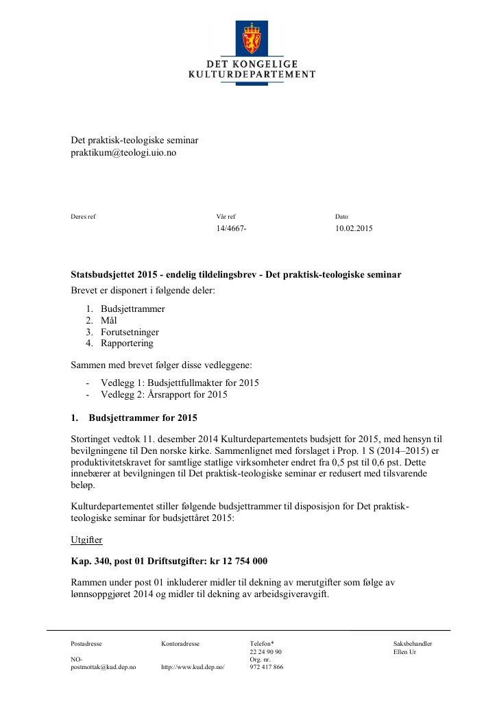 Forsiden av dokumentet Tildelingsbrev (.pdf)