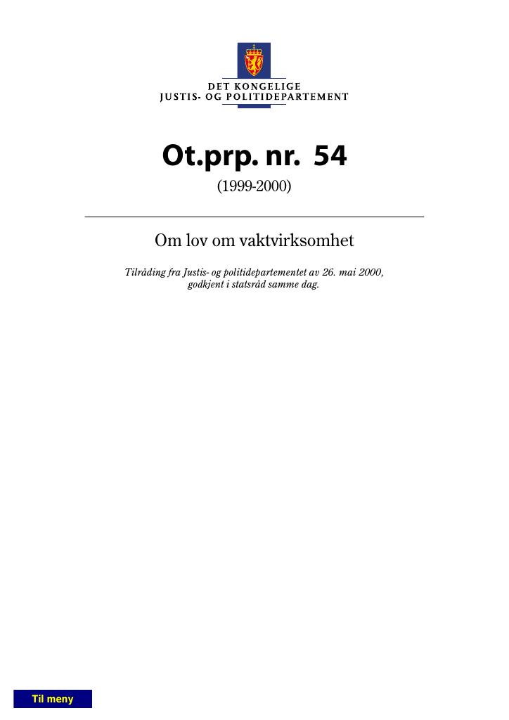 Forsiden av dokumentet Ot.prp. nr. 54 (1999-2000)