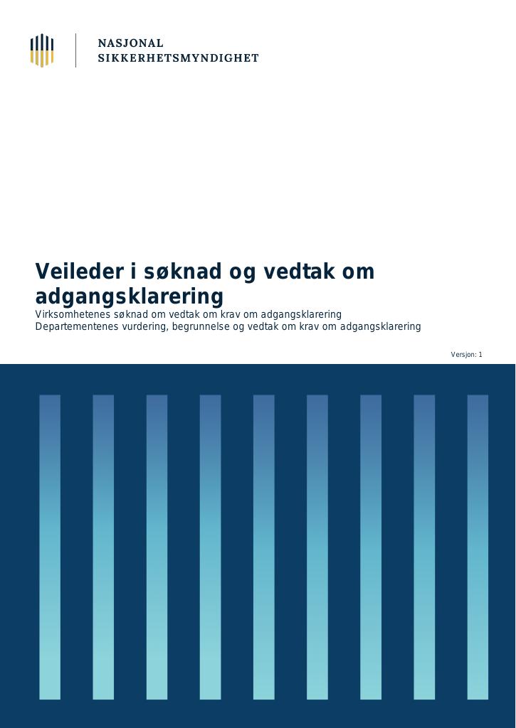 Forsiden av dokumentet Veileder i søknad og vedtak om adgangsklarering