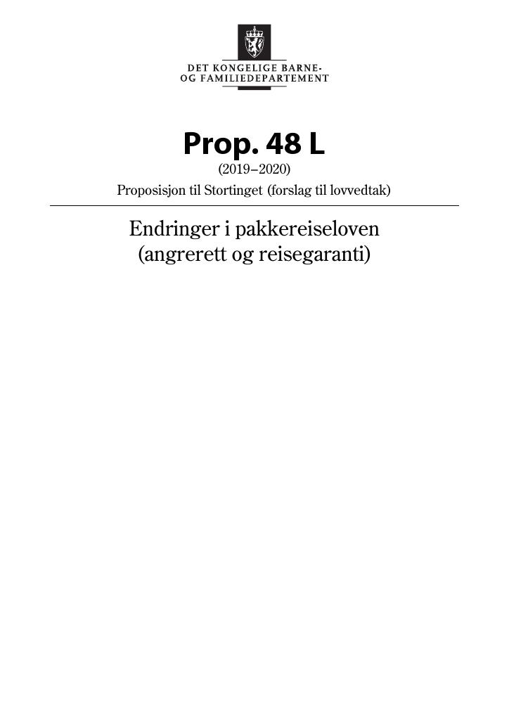 Forsiden av dokumentet Prop. 48 L (2019–2020)