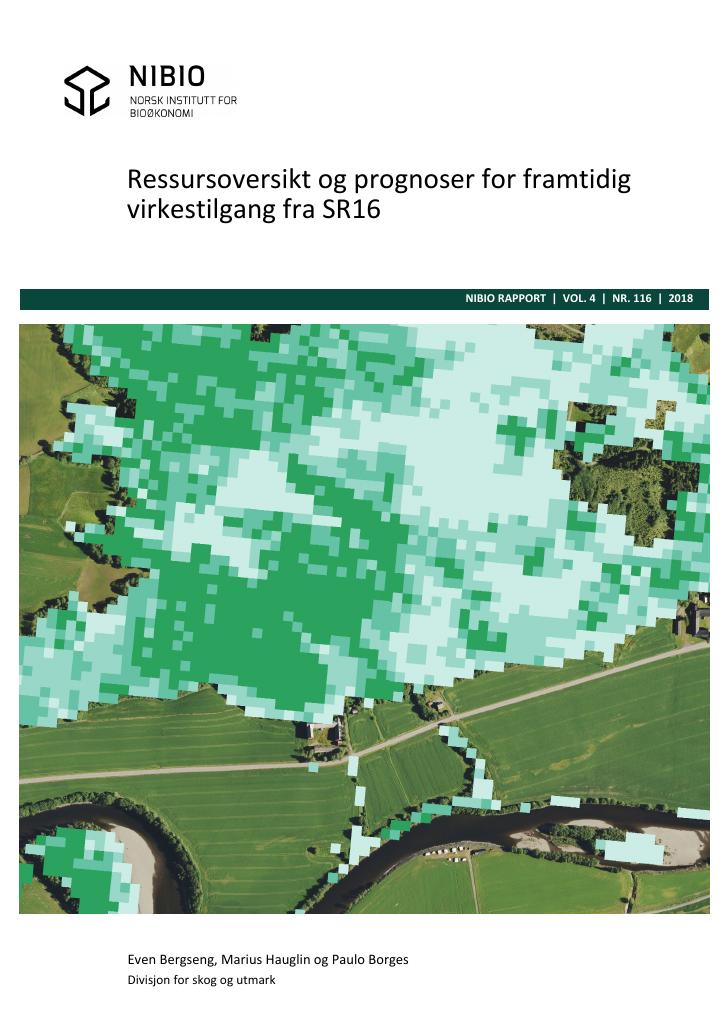 Forsiden av dokumentet Ressursoversikt og prognoser for framtidig virkestilgang fra SR16