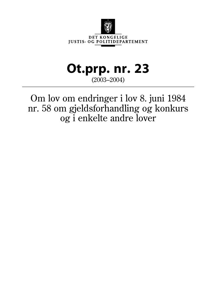 Forsiden av dokumentet Ot.prp. nr. 23 (2003-2004)