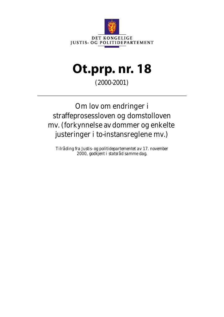 Forsiden av dokumentet Ot.prp. nr. 18 (2000-2001)