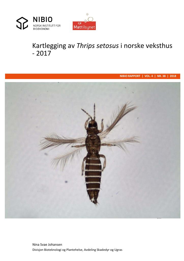 Forsiden av dokumentet Kartlegging av Thrips setosus i norske veksthus - 2017