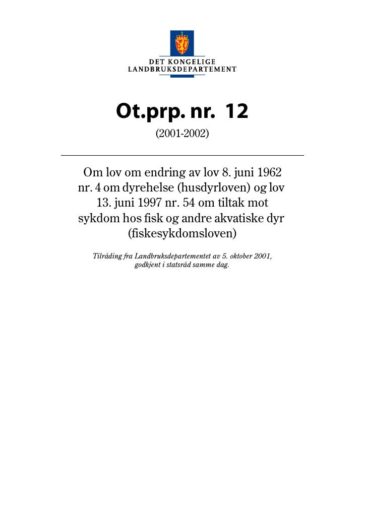 Forsiden av dokumentet Ot.prp. nr. 12 (2001-2002)
