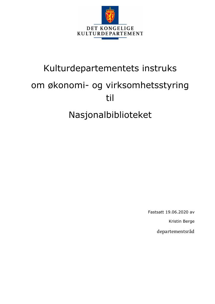 Forsiden av dokumentet Instruks Nasjonalbiblioteket 2020