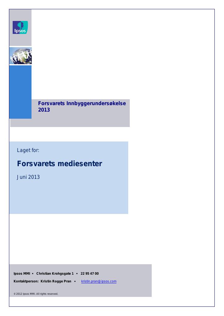 Forsiden av dokumentet Forsvarets innbyggerundersøkelse 2013