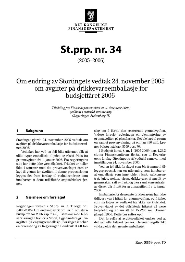 Forsiden av dokumentet St.prp. nr. 34 (2005-2006)