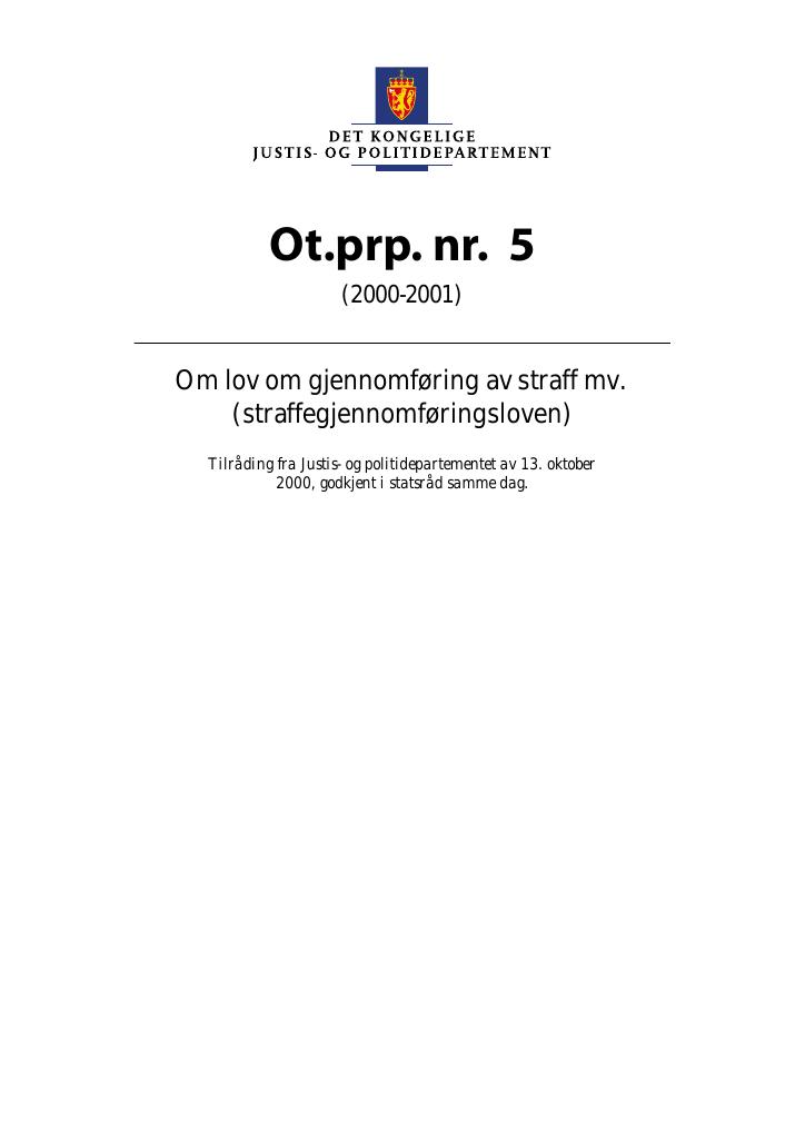 Forsiden av dokumentet Ot.prp. nr. 5 (2000-2001)