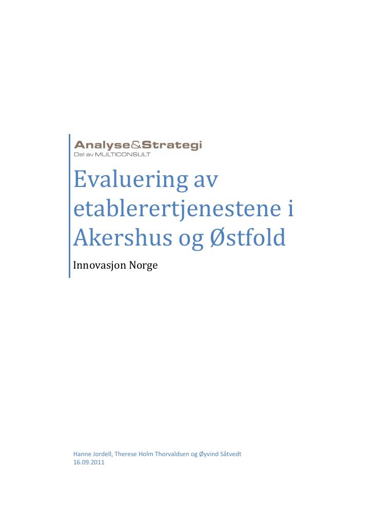 Forsiden av dokumentet Evaluering av etablerertjenestene i Akershus og Østfold