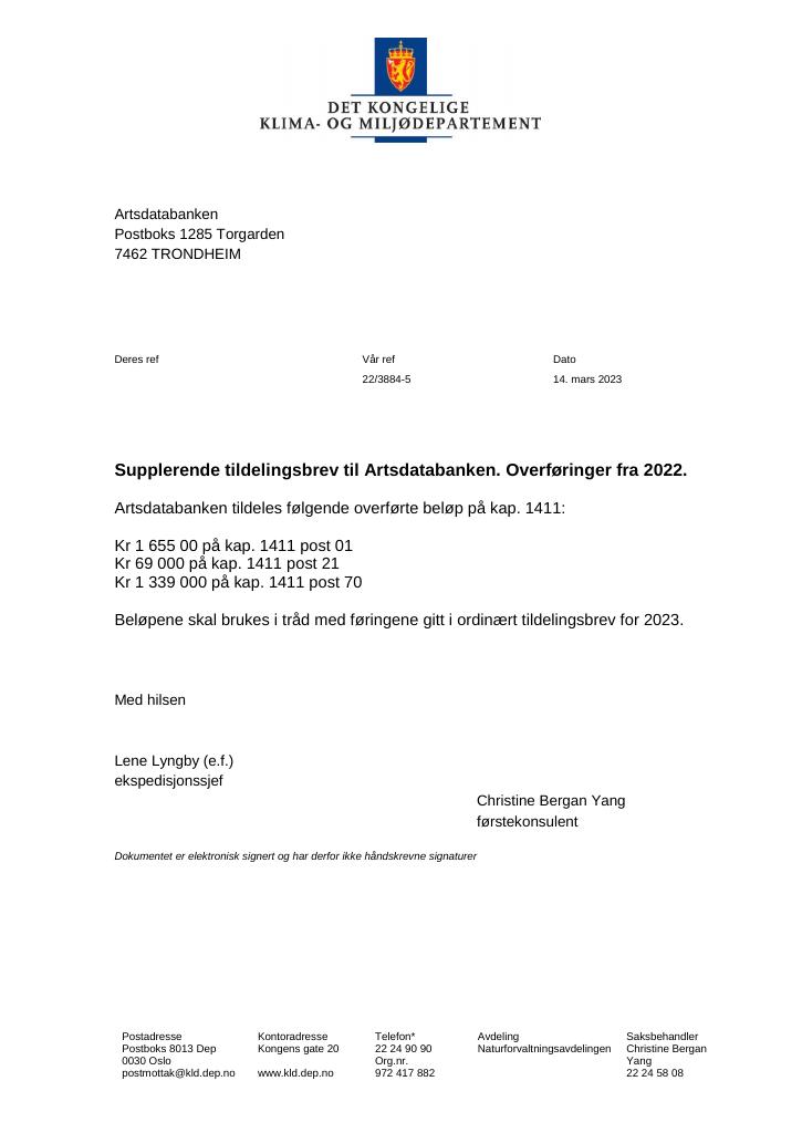 Forsiden av dokumentet Supplerende tildelingsbrev 14.03.2023