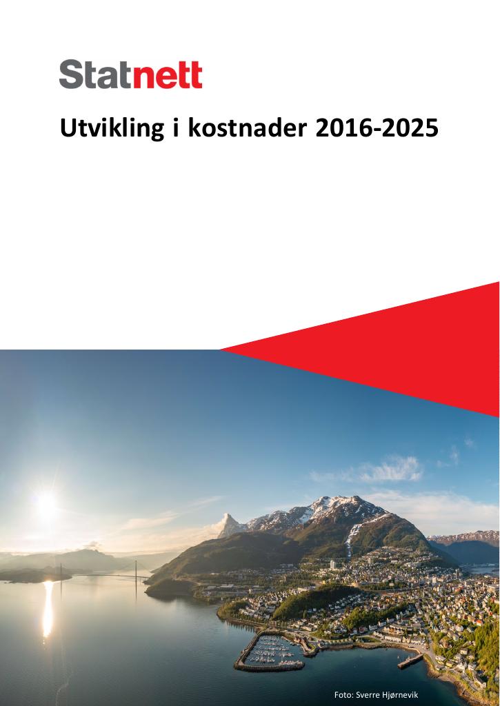 Forsiden av dokumentet Utvikling i kostnader 2016-2025