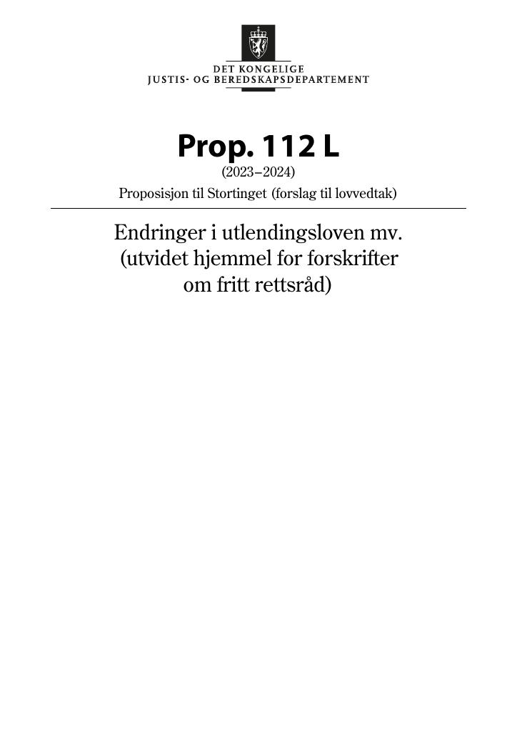 Forsiden av dokumentet Prop. 112 L (2023–2024)