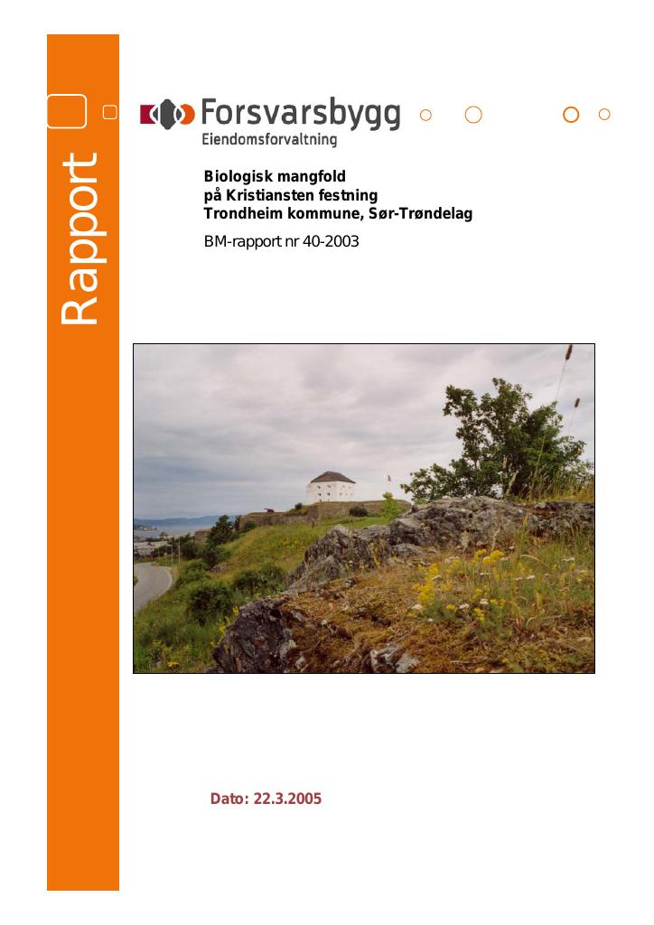 Forsiden av dokumentet Biologisk mangfold på Kristiansten festning  Trondheim kommune, Sør-Trøndelag :