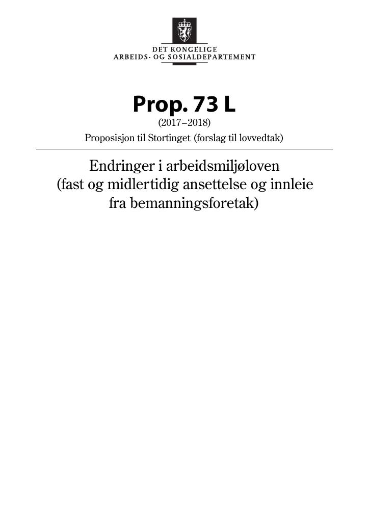 Forsiden av dokumentet Prop. 73 L (2017–2018)