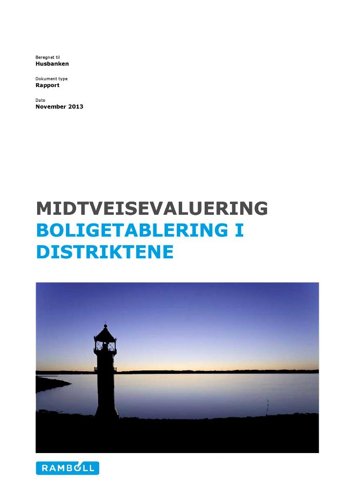 Forsiden av dokumentet Midtveisevaluering boligetablering i distriktene 