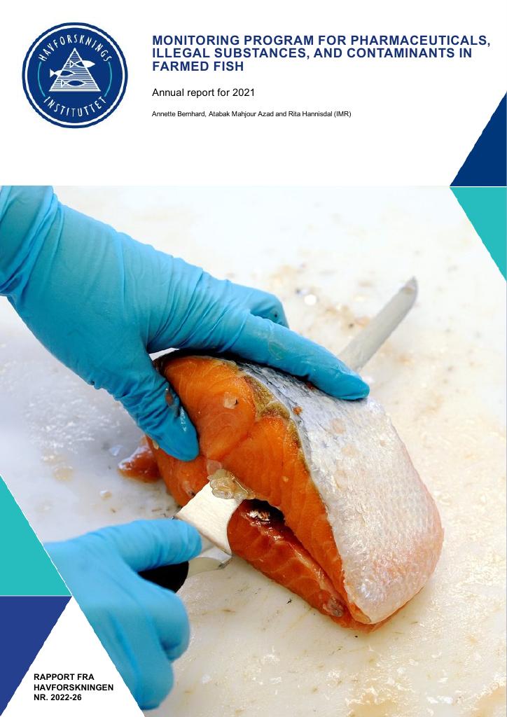 Forsiden av dokumentet Monitoring program for pharmaceuticals, illegal substances, and contaminants in farmed fish