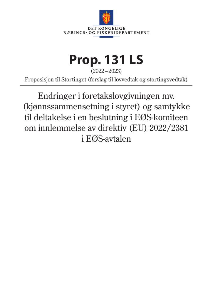 Forsiden av dokumentet Prop. 131 LS (2022–2023)