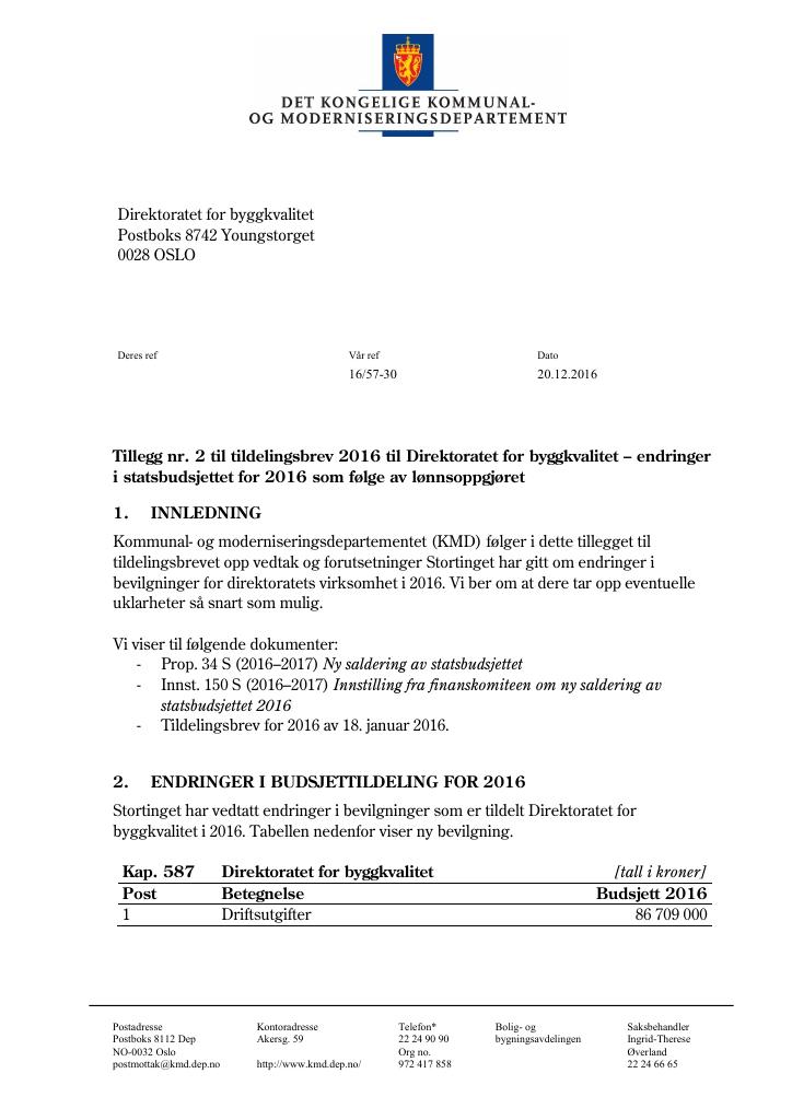 Forsiden av dokumentet tilleggsbrev desember (pdf)