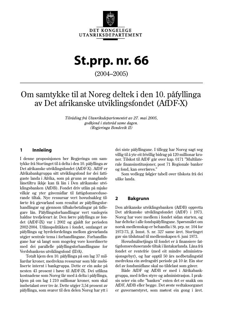 Forsiden av dokumentet St.prp. nr. 66 (2004-2005)