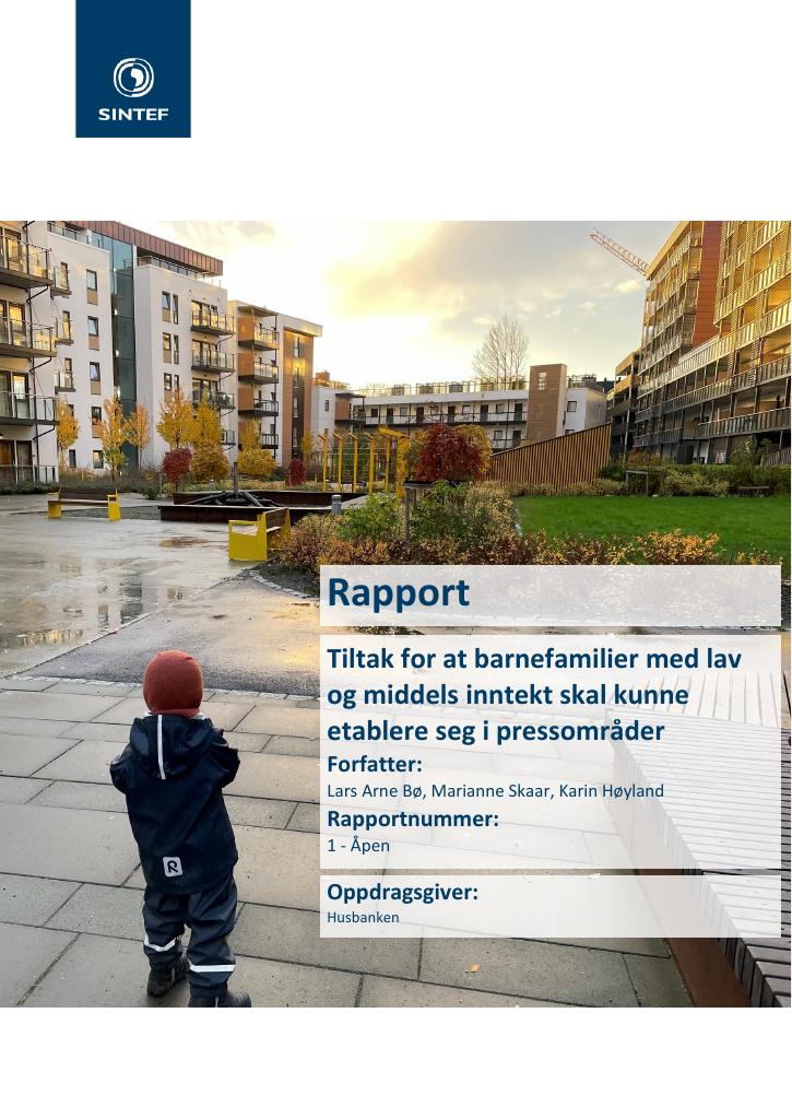 Forsiden av dokumentet Tiltak for at barnefamilier med lav og middels inntekt skal kunne etablere seg i pressområder 2025