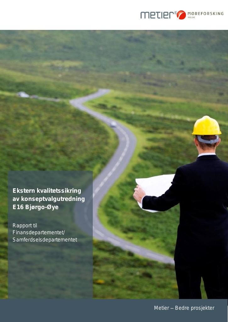 Forsiden av dokumentet Kvalitetssikring (KS1) av konseptvalgutredning for E16 Bjørgo-Øye
