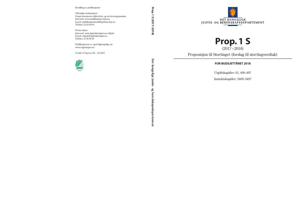 Forsiden av dokumentet Prop. 1 S (2017–2018)